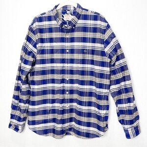 Brooks Brothers Supima Cotton Shirt Navy Blue Plaid Embroidered Golden Fleece